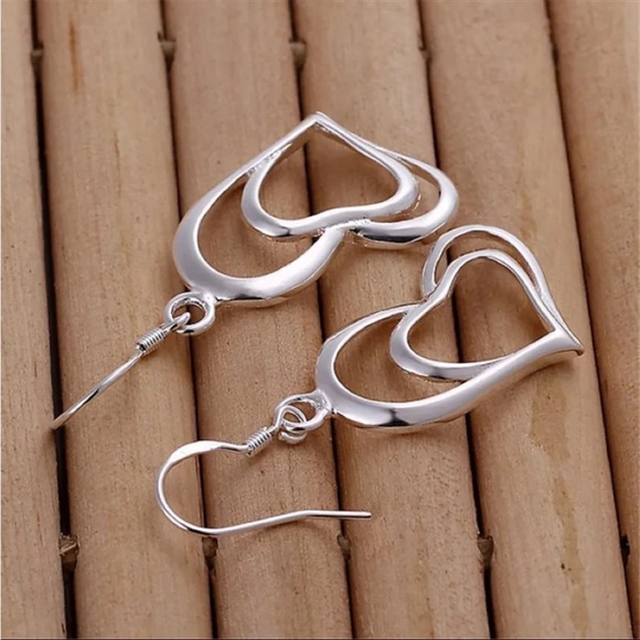 Sterling Silver Double Heart Earrings - Picture 2 of 2